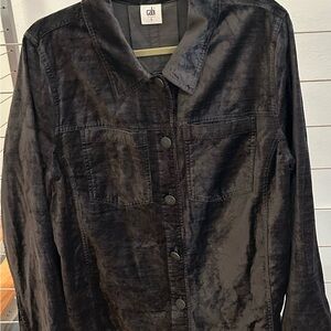 CAbi Slate Grey Crushed Velvet “Jean” Jacket - Size L.
